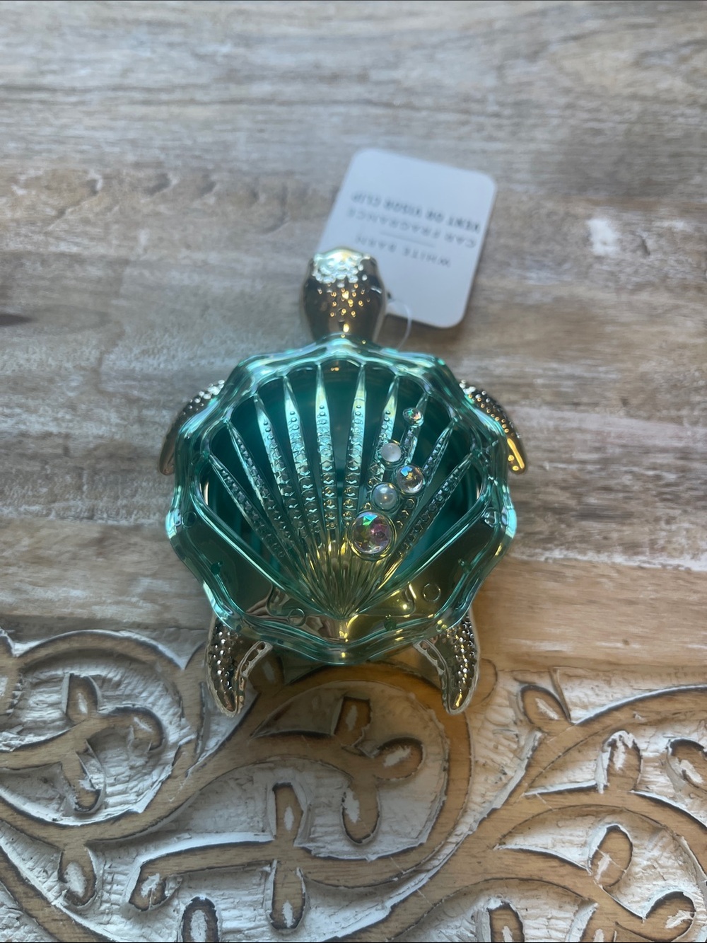 Teal Glass Shell  Car Clip Holder with Decorative Accents
